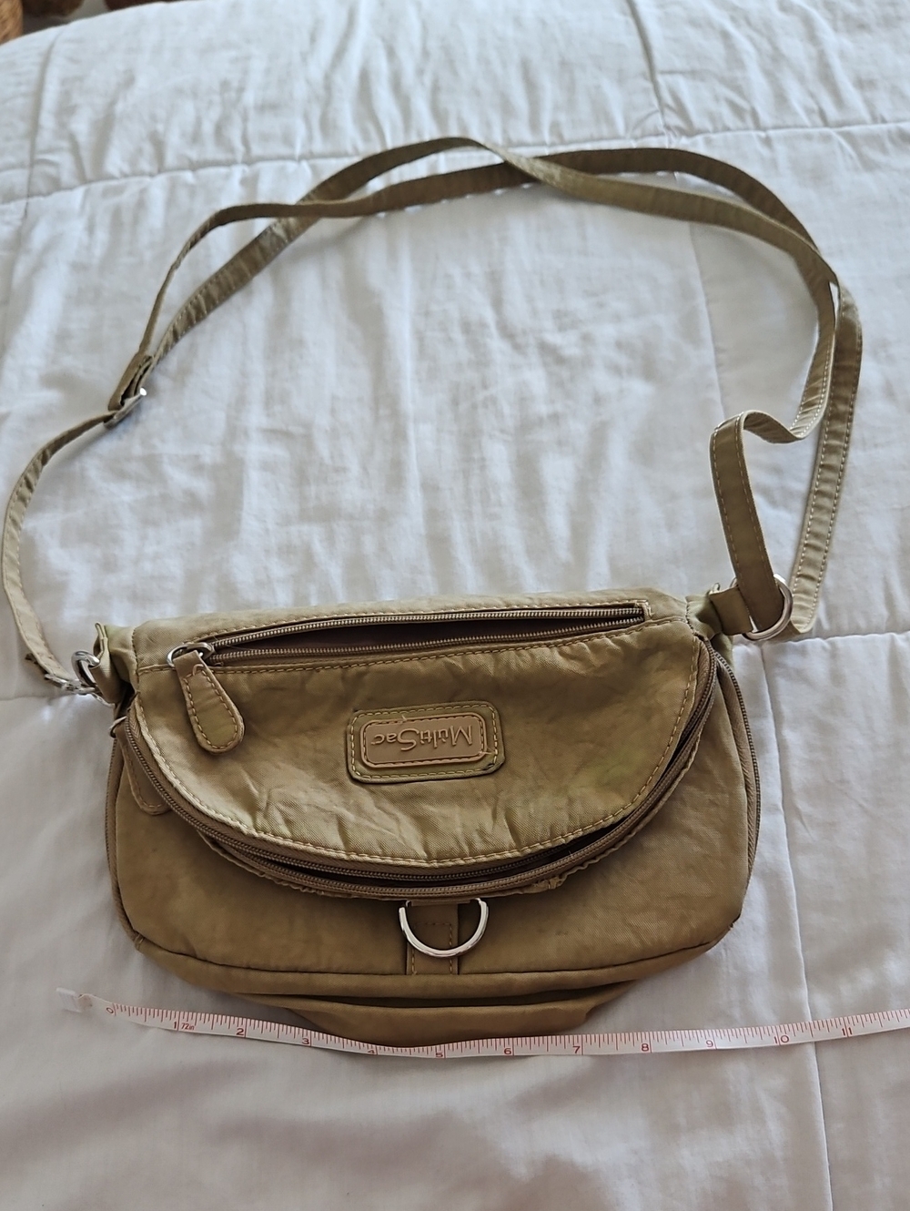 MultiSac Taupe Crossbody Bag with Multiple Zipper Pockets